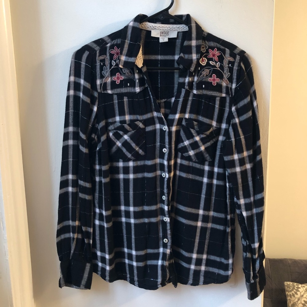 American Vintage Floral Plaid Flannel size Medium